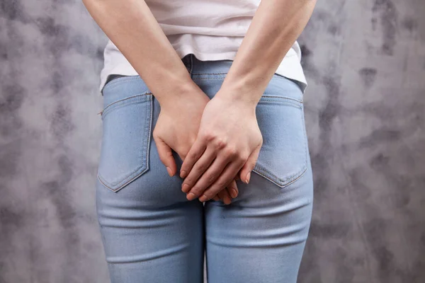 Woman Holding Ass Hemorrhoids Concept — Stok fotoğraf