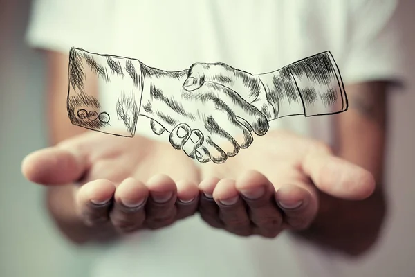 Drawn Handshake Man Holding Empty Palms Together — Stock Photo, Image
