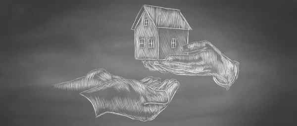 Hand House Hand Hand Drawn — Stockfoto