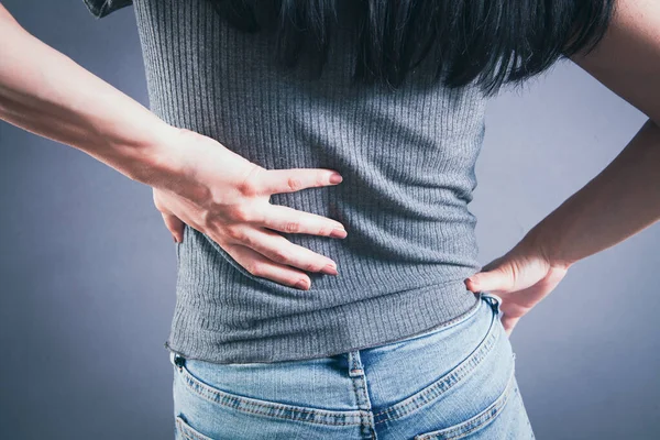 Young Woman Has Kidney Pain — Stock Photo, Image