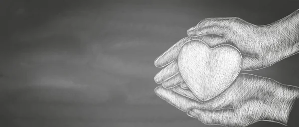 Hand Drawn Heart Hand — Stockfoto