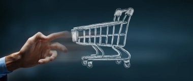 Alışveriş sepetine tıklıyor. çevrimiçi alışveriş