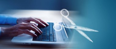 makas çizdim. Dizüstü bilgisayarın önündeki adam