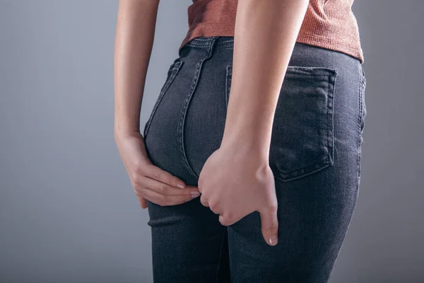 Woman Holding Ass Hemorrhoids Concept — Φωτογραφία Αρχείου