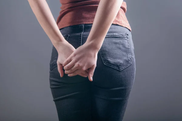 Woman Holding Ass Hemorrhoids Concept — Stok fotoğraf