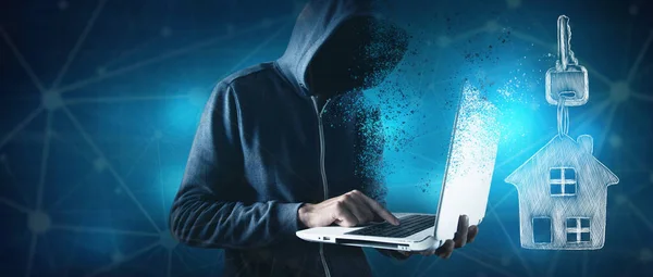 Hacker Trying Hack Smart Home Security — ストック写真