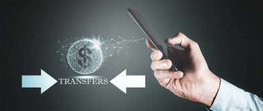 Dünya haritası ve dijital para aktarımı kavramı