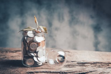 Büyümeyi temsil eden bitkilerle dolu bozuk para yığını