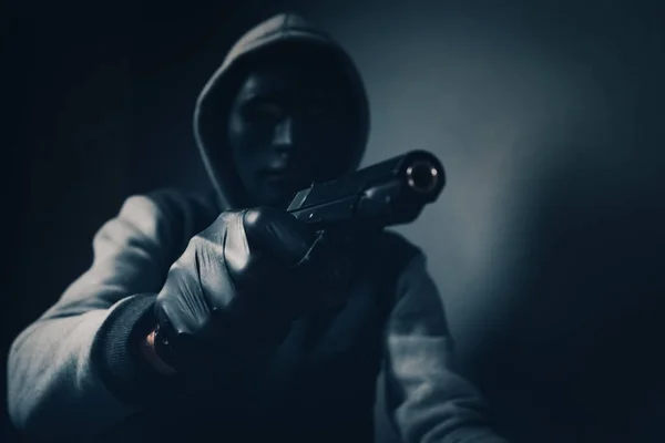 Masked Man Holding Gun — Stock Fotó