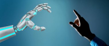 White cyborg pointing his finger