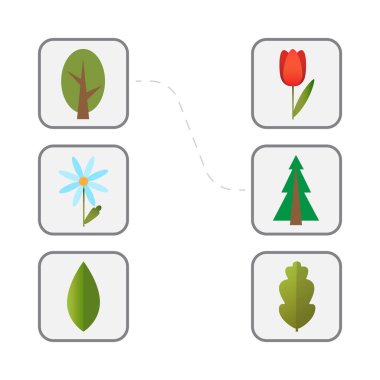Çocuklar için oyun. Ağaçları, çiçekleri ve yaprakları eşleştir