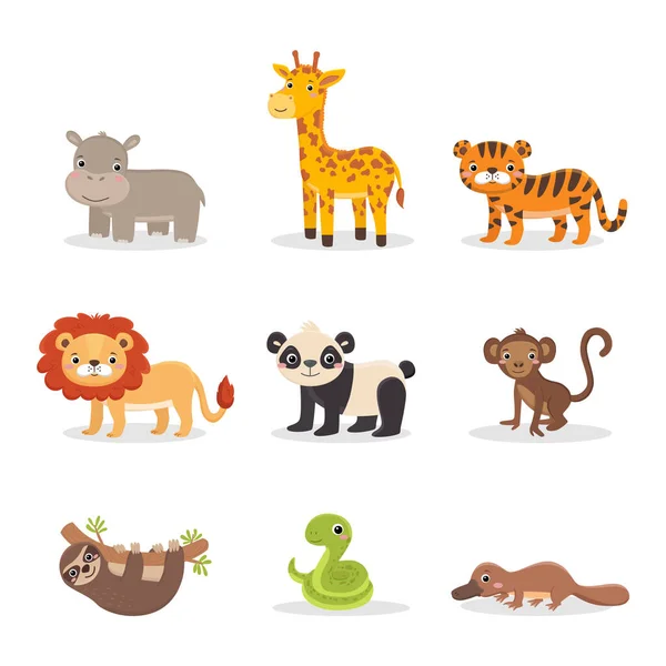 Cute vector wild animals collection. Printable templates — Stock Vector
