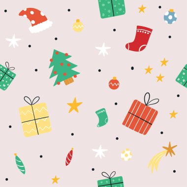 İyi tatiller. Noel süsleri. Elle çizilmiş yeni yıl pürüzsüz desen