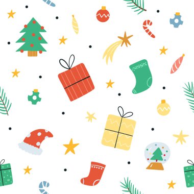 İyi tatiller. Noel süsleri. Elle çizilmiş yeni yıl pürüzsüz desen