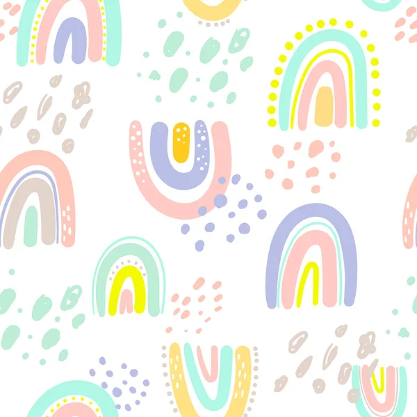 El çizimi şirin gökkuşağı pürüzsüz desen. Bebek tekstil, kumaş ve bebek hediye kartları için gökkuşağı baskısı