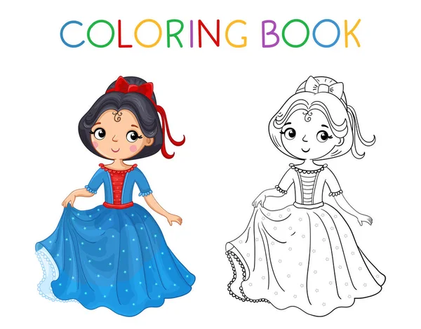 Libro Para Colorear Para Niños Linda Niña Princesa Hermoso Vestido — Vector de stock
