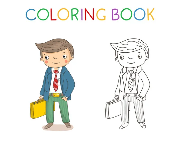 Libro Para Colorear Para Niños Dibujos Animados Ilustración Hombre Negocios — Vector de stock