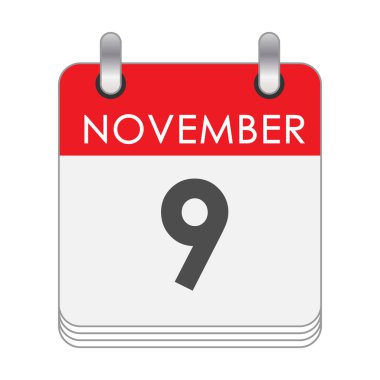 9 Kasım. 9 Kasım tarihli bir takvim sayfası. Düz biçim.