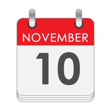 10 Kasım. 10 Kasım tarihli bir takvim sayfası. Düz biçim.