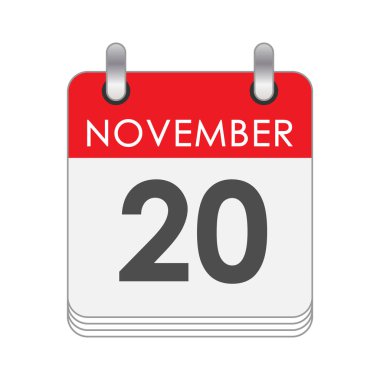 20 Kasım. Takvimde 20 Kasım tarihli bir yaprak. Düz biçim.