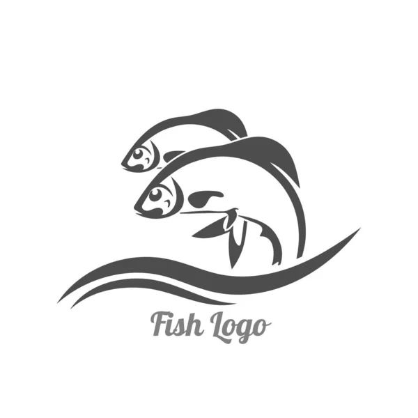Logo Ristorante Pesce Pesca Pesce Stile Piatto — Vettoriale Stock