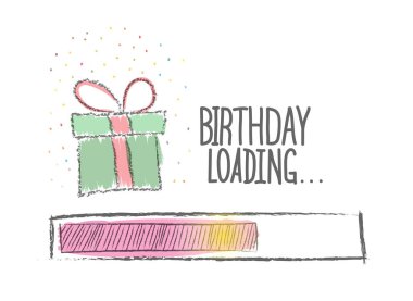 Doğum günü yükleniyor. Doğum günü yükü ilerleme göstergesi. Elle çizilmiş vektör çizimi. Düz biçim