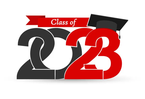 2023年クラス 年と卒業生の帽子と様式化された碑文 卒業テーマのデザインのためのベクトルイラスト シンプルなスタイル — ストックベクタ