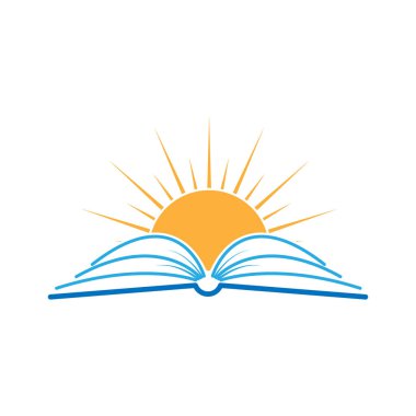 Açık bir kitap ve güneş. Daire simgesi, eğitim ve eğitimin sembolü. Düz vektör illüstrasyonu