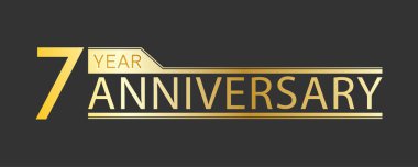 Altın tebrik yazısı, yedinci yıl dönümü. Kartpostallar, afişler, afişler, selamlar, dekorasyon ve yaratıcı tasarım için dekoratif bir unsur. Basit biçim.