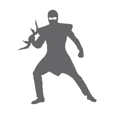 Bir ninja silueti. Yaratıcı tasarım için vektör çizimi. Düz biçim.
