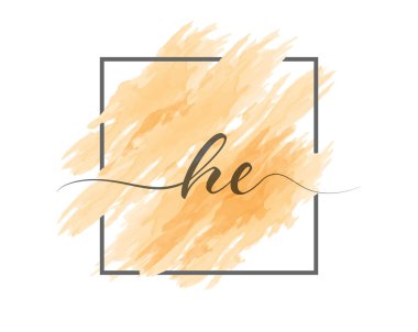 Kaligrafik küçük harfler, H ve E harfleri bir çerçevedeki renkli bir arkaplan üzerinde sağlam bir çizgide yazılır. Basit Biçim