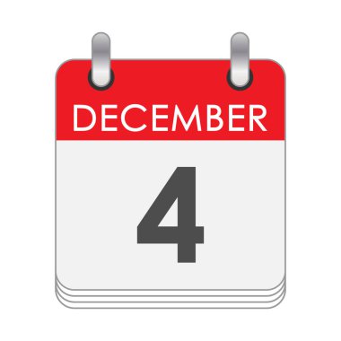 4 Aralık. 4 Aralık tarihli bir takvim sayfası. Düz biçim.