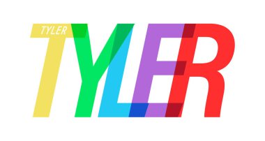 TYLER. Beyaz bir arka planda şehrin adı. Poster, kartpostal ve afiş için vektör tasarım şablonu. Vektör illüstrasyonu.