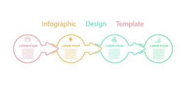 Ticari, finans, proje, plan veya pazarlama simgelerine sahip bilgi grafikleri. Dört aşama. Düz vektör biçimi