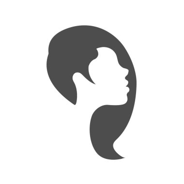 Kadın silueti. Logo, marka veya çıkartma için bir simge. Web sitesi ya da uygulama için bir simge. Düz biçim.
