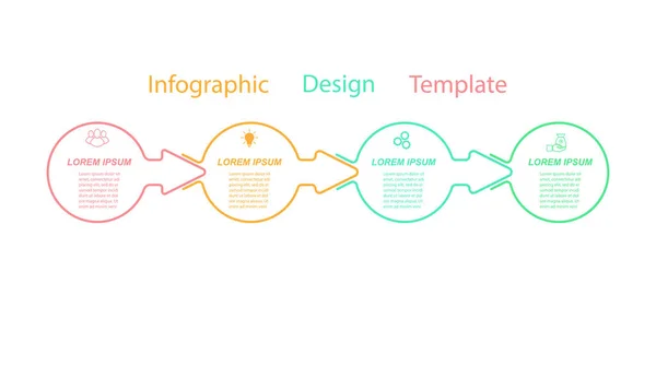 具有商业 计划或营销图标的信息图形 四个阶段 平面矢量风格 — 图库矢量图片