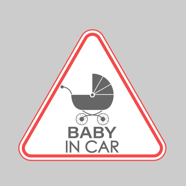 Baby Car Triangular Sign Baby Stroller Inscription Vector Illustration — Stock Vector