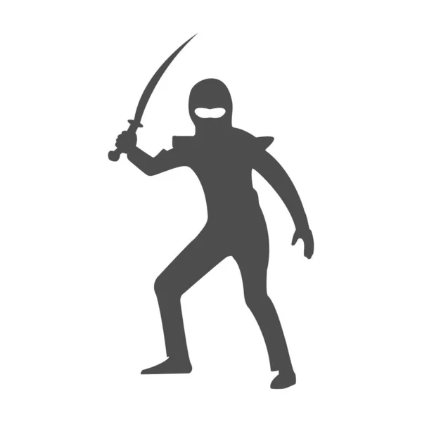 Silhouet Van Een Ninja Met Een Zwaard Eenvoudige Vectorillustratie Vlakke — Stockvector