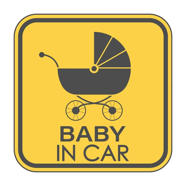 Baby Car Square Sign Baby Stroller Inscription Vector Illustration — Stock Vector