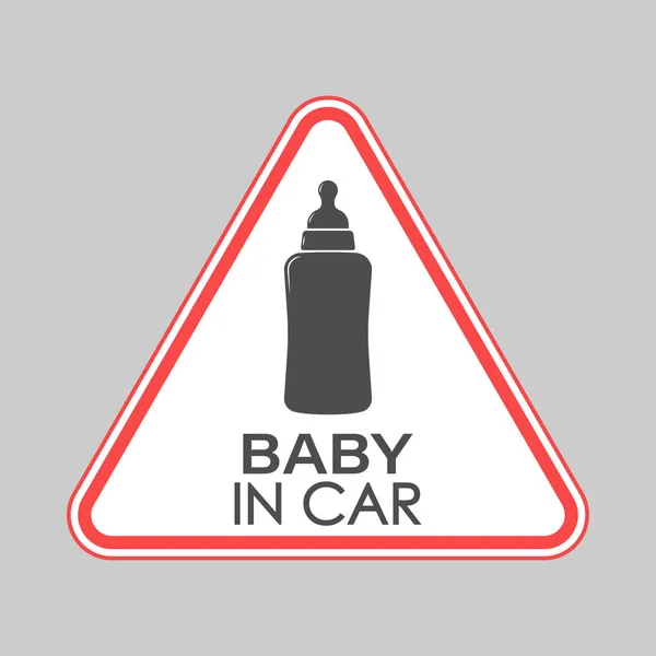 Baby Car Triangelformad Skylt Med Nappflaska Och Napphållare Vektorillustration — Stock vektor