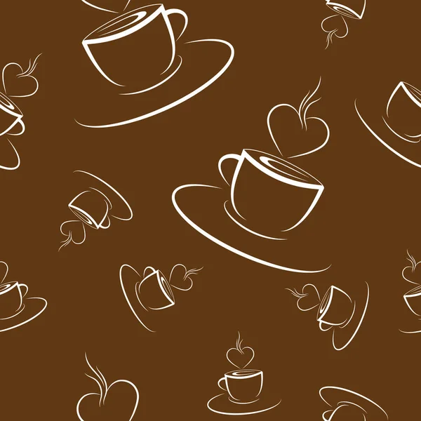 无缝图案 咖啡或茶杯 心形完美 适合纺织品 纸张印刷 简单的背景和质感 — 图库矢量图片