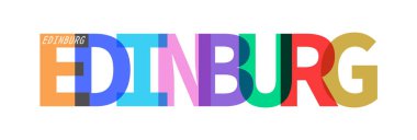 EDİNBURG. Beyaz bir arka planda şehrin adı. Poster, kartpostal ve afiş için vektör tasarım şablonu. Vektör illüstrasyonu.