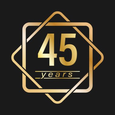 45 yıl. Tebrikler için stilize altın harfler. Düz biçim