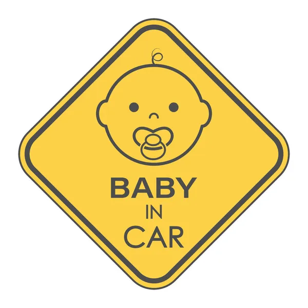 Baby Auto Een Vierkant Bord Met Een Babygezichtje Een Fopspeen — Stockvector