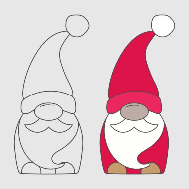 Boyama kitabı, baskı ve pul için Noel ve Yeni Yıl bebeği, silikon kalıp, uygulama ve yaratıcı tasarım. Boş taslak, düz biçim.