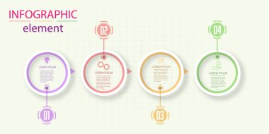 Ticari, finans, proje, plan veya pazarlama simgelerine sahip bilgi grafikleri. Dört aşama. Düz vektör biçimi