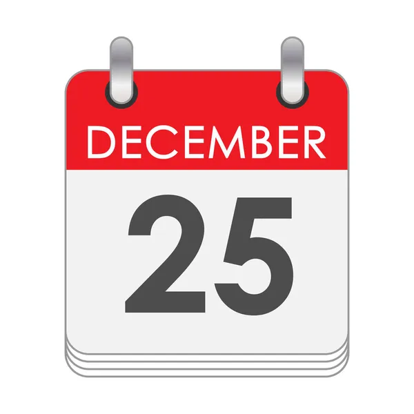 12月25日 12月25日の日付と裏表のカレンダーの葉 — ストックベクタ