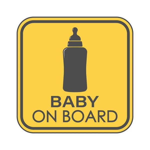 Baby Aan Boord Een Vierkant Bordje Met Een Flesje Babyvoeding — Stockvector