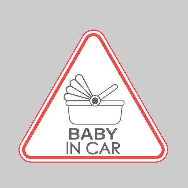 Baby Car Triangelformad Skylt Med Barnvagn Och Inskription Vektorillustration — Stock vektor