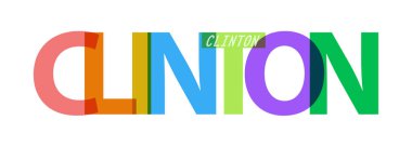 CLINTON. Beyaz bir arka planda şehrin adı. Poster, kartpostal ve afiş için vektör tasarım şablonu. Vektör illüstrasyonu.